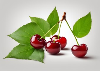 Cherry with a leaf isolated on a white background.