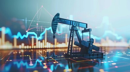 Canvas Print - Oil Rig with Financial Graphs