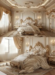 Canvas Print - Luxurious Master Bedroom with European Charm