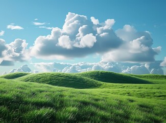 Canvas Print - Rolling Green Hills Under a Blue Sky