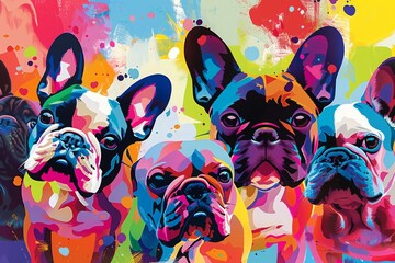 Abstract colorful illustration of  french bulldogs. Ai generative art