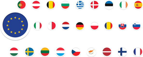 European Union. EU and membership flags. Flat circle element design.