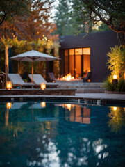 Wall Mural - Ultimate relaxation, Pool with hot tub and fire pit.