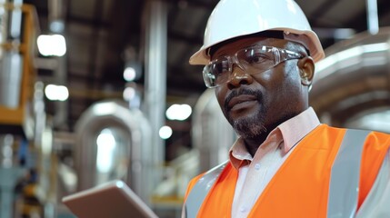 Canvas Print - Engineer with Tablet at Industrial Plant