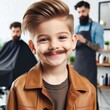 © Ольга Лукьяненко - Happy hipster child boy in barbershop with fashion haircut