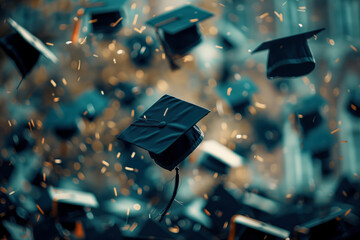 Canvas Print - Graduation Hats Tossed in the Air.
