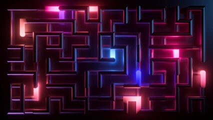 Wall Mural - 3d render, abstract neon background of futuristic pipeline, maze glowing in the dark