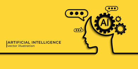 Poster - Chatbot assistant application. Artificial intelligence technology concept design, Machine learning and generation by chip, AI chatbot service. Vector illustration for banner and web template.