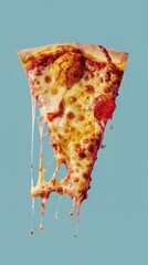 Wall Mural - A slice of pizza, with cheese stretching like elastic, showcasing the playful side of dining