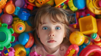 Wall Mural - A Child Amidst Colorful Toys