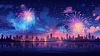© Anapus - Fireworks light up the night sky over a city.