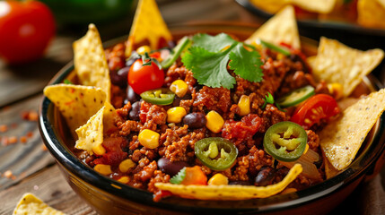 Wall Mural -  Chili con carne with nachos chips. Mexican food. National cuisine