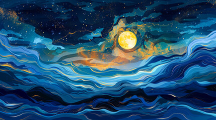 Wall Mural - night sky with full moon and clouds. illustration for your design