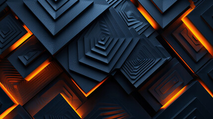 Sticker - 3d illustration of abstract geometric composition, black and orange color.