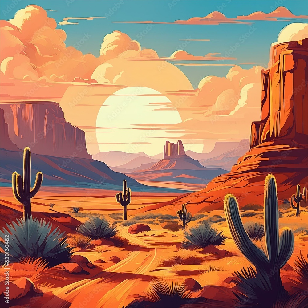 Cartoon wild west scene / background Stock Illustration | Adobe Stock