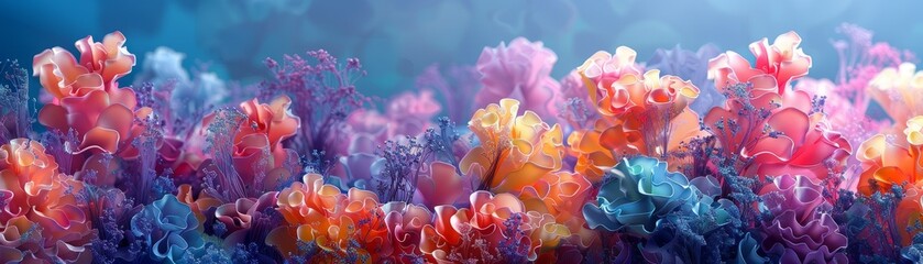 Wall Mural - A colorful field of flowers with a blue sky in the background