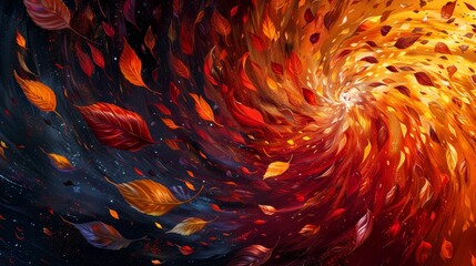 Canvas Print - A colorful swirl of leaves and stars in the sky