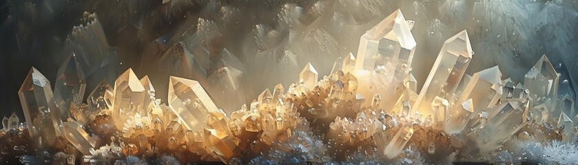 Wall Mural - A painting of a bunch of crystals with a yellowish tint