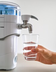 Wall Mural - a glass of purified water in front of the water purifier