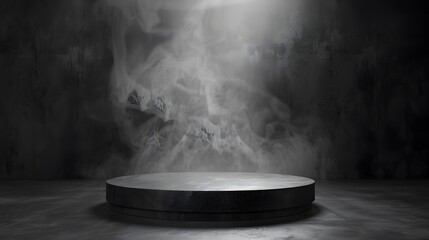 Wall Mural - Empety Podium black dark smoke background product