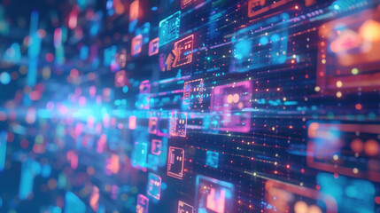 Abstract background with binary code, digital. Futuristic network of global cyber technology, artificial intelligence in modern cyberspace, fast motion of big data analysis.