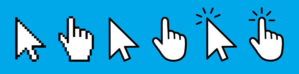 Fototapete - Click cursor set, arrow and hand pointer