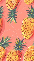 Poster - pattern of pineapple, lively, red background.