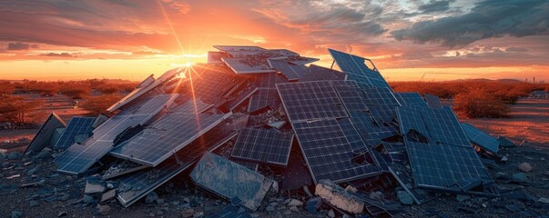 Wall Mural - a shattered solar panel, symbolizing the desolation of the scene.