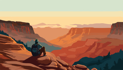 hiker in the grand canyon, usa. vector illustration.