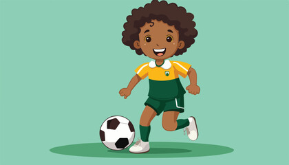 African american girl playing soccer. Vector illustration in cartoon style.