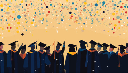 Graduates and confetti. Vector illustration. Graduation concept.