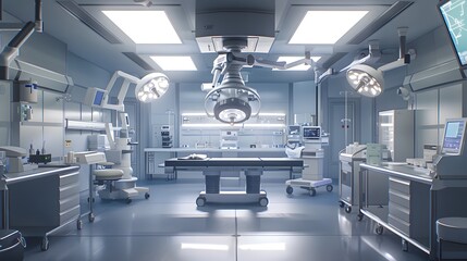 Wall Mural - High tech hospital operating room with new surgical instruments, modern lighting, advanced medical technology