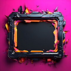 Wall Mural - Black frame with burnt edges and rose petals on a pink background