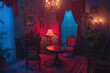 © KirKam - Mysterious vintage room with red lighting and elegant decor, evoking a sense of secrecy and timeless intrigue.