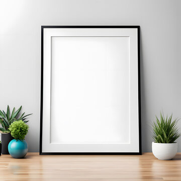 Blank picture frame mockup in modern interior. 3d illustration
