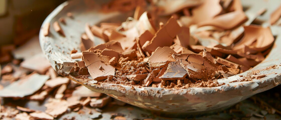 Canvas Print - A bowl of chocolate chips is scattered on a table