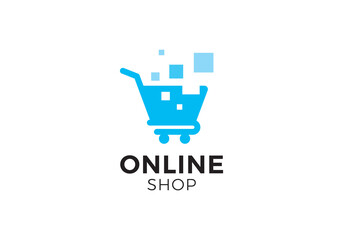 digital tech with shopping cart logo. online shop symbol icon design