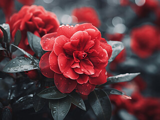 Wall Mural - Vintage color effect adds charm to blooming red flowers