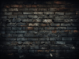 Wall Mural - Old, dirty, vintage-style brick wall texture in dark black