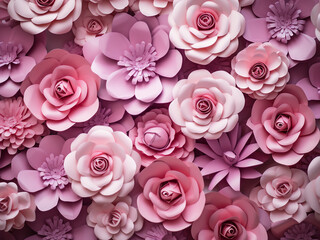 Canvas Print - Pink paper flowers arranged in an ornate backdrop