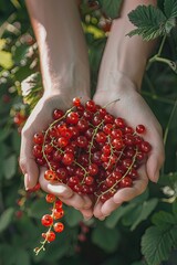 Wall Mural - Harvest in the hands of a woman in the garden. Selective focus.