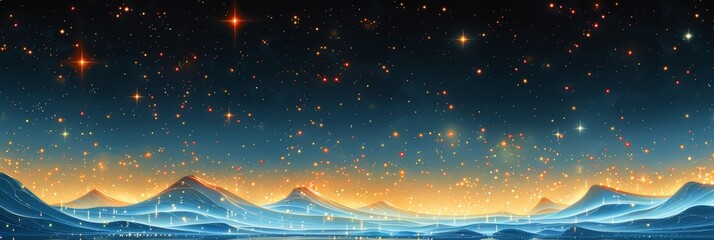 Wall Mural - Twilight Landscape with Starry Sky and Silhouetted Mountains