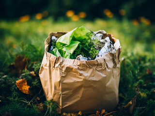 Poster - Recycling kitchen waste: vegetables in eco-friendly bag