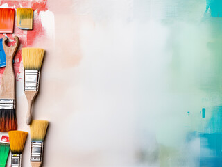 Wall Mural - Renovation tools displayed on vibrant painted backdrop