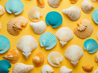 Wall Mural - Summer concept with sea shells on paper