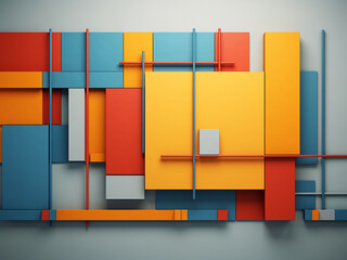 Wall Mural - Retro minimalist colorful background, abstract 3D geometric lines
