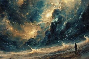 Wall Mural - Cosmic Storm with Swirling Clouds and Stars