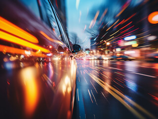 Poster - Vibrant neon lights create colorful bokeh in city traffic scenes