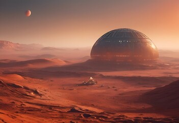 Wall Mural - the martian in front of an island on the surface of a planet