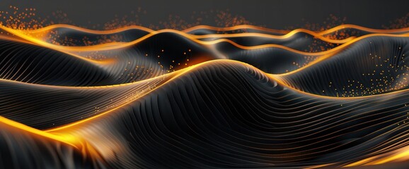 Wall Mural - A black and orange wave with a lot of dots